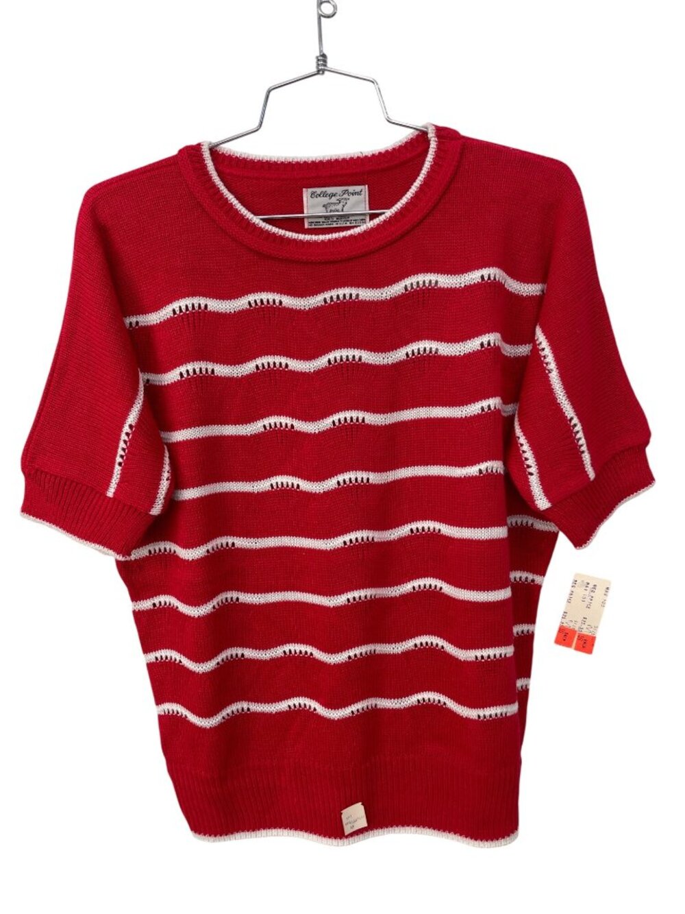 Vintage 90s College Point Sweater Medium Crewneck Short Sleeve Red Deadstock NEW